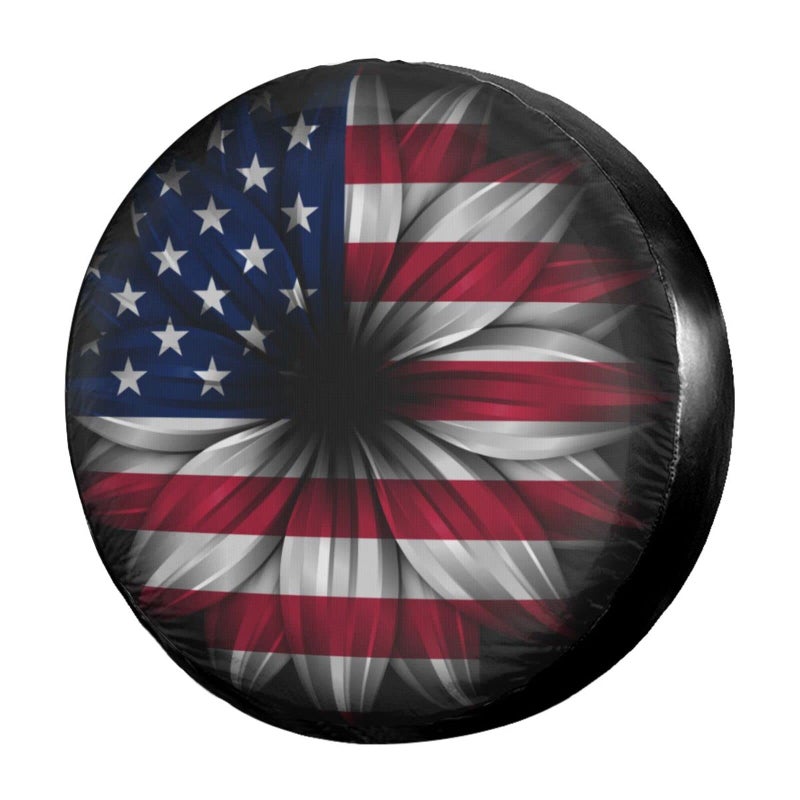 Delerain USA Flag Flower Spare Tire Covers Waterproof Dust-Proof Spare Wheel Cover Universal Fit for Trailer, RV, SUV, Truck and Many Vehicle (17 Inch for Diameter 31"-33") - Image 1